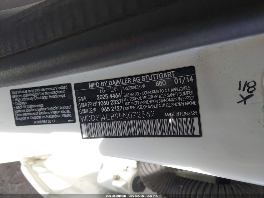 2014 Mercedes-Benz Cla 250 4Matic VIN: WDDSJ4GB9EN072562 Lot: 45200868