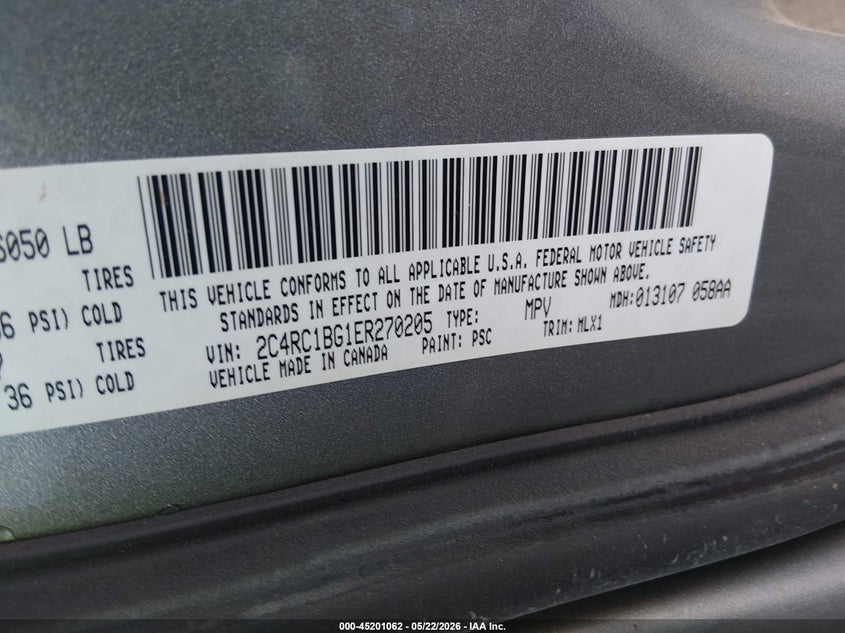 2014 Chrysler Town & Country Touring VIN: 2C4RC1BG1ER270205 Lot: 45201062