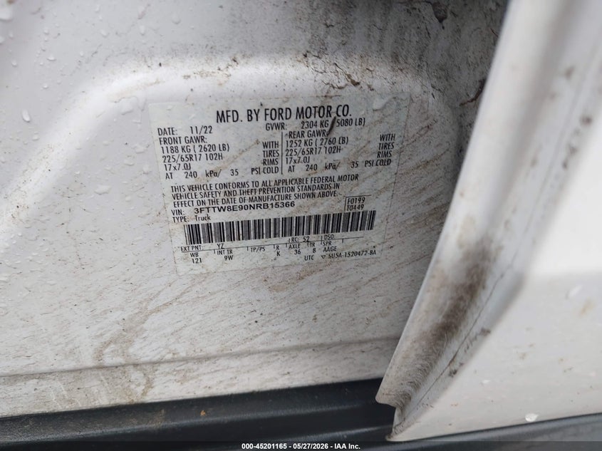 2022 Ford Maverick Xl VIN: 3FTTW8E90NRB15366 Lot: 45201165