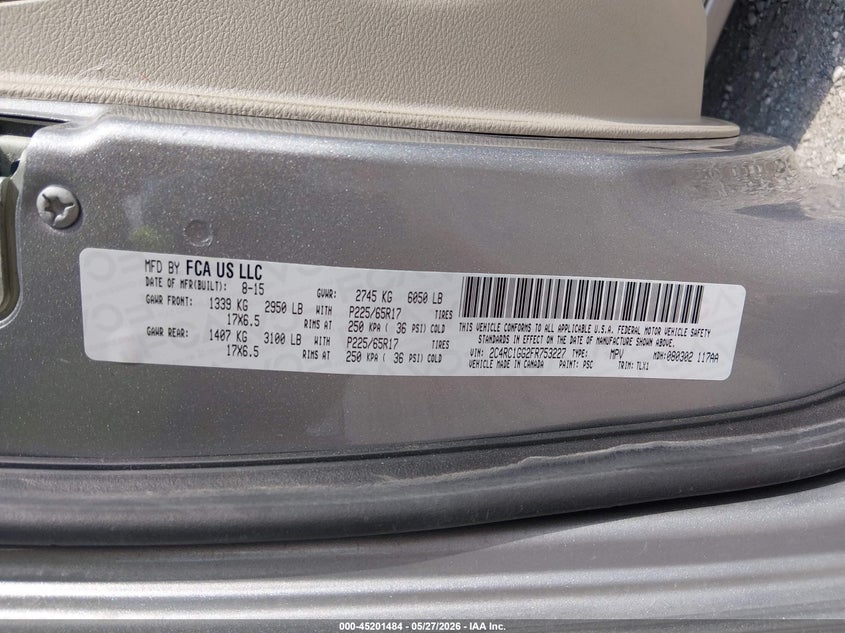 2015 Chrysler Town & Country Limited Platinum VIN: 2C4RC1GG2FR753227 Lot: 45201484