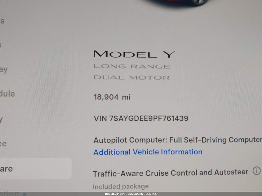 2023 Tesla Model Y Awd/Long Range Dual Motor All-Wheel Drive VIN: 7SAYGDEE9PF761439 Lot: 45201661