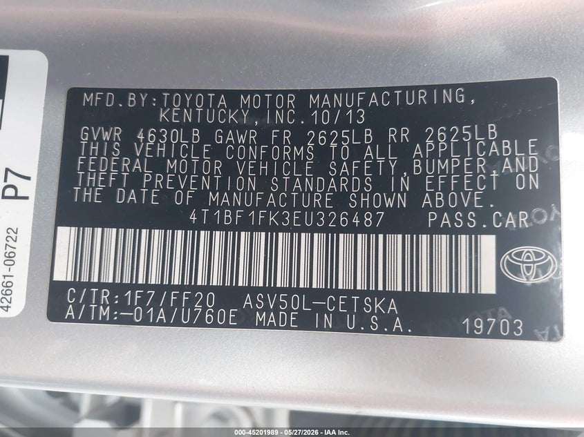 2014 TOYOTA CAMRY SEDAN 2.5L I-4 DOHC, VVT, 178HP