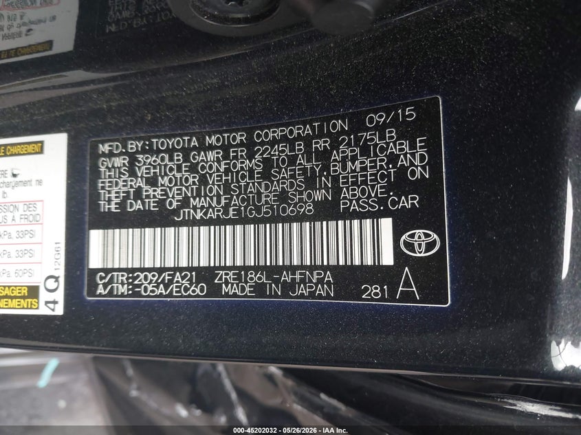 2016 Scion Im VIN: JTNKARJE1GJ510698 Lot: 45202032