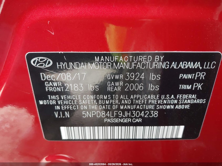 VIN 5NPD84LF9JH304238 2018 HYUNDAI ELANTRA SEL