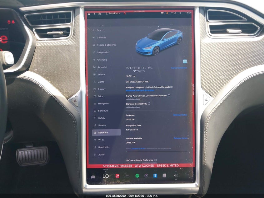 2018 Tesla Model S 100D/75D/P100D VIN: 5YJSA1E25JF248382 Lot: 45202262