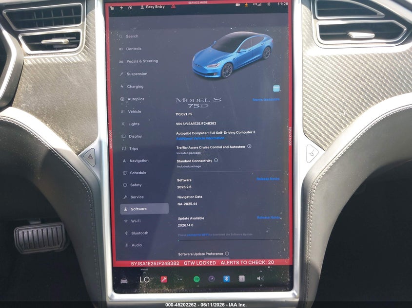 2018 Tesla Model S 100D/75D/P100D VIN: 5YJSA1E25JF248382 Lot: 45202262