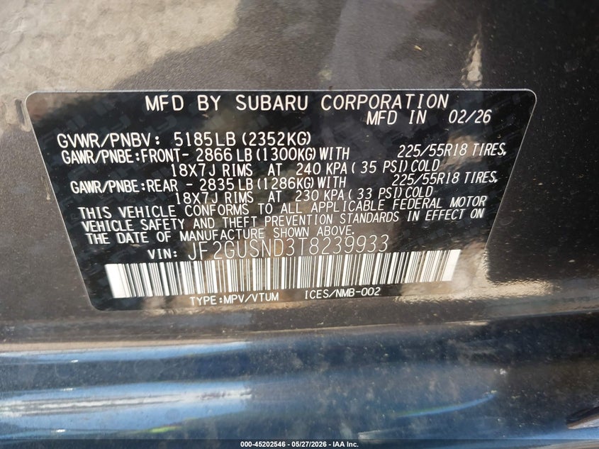 2026 SUBARU XV SPORT UTILITY VEHICLE 2.5L H-4 DI, DOHC, VVT, 162HP