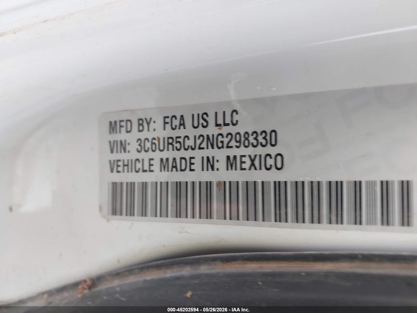 2022 Ram 2500 Tradesman 4X4 6'4 Box VIN: 3C6UR5CJ2NG298330 Lot: 45202594