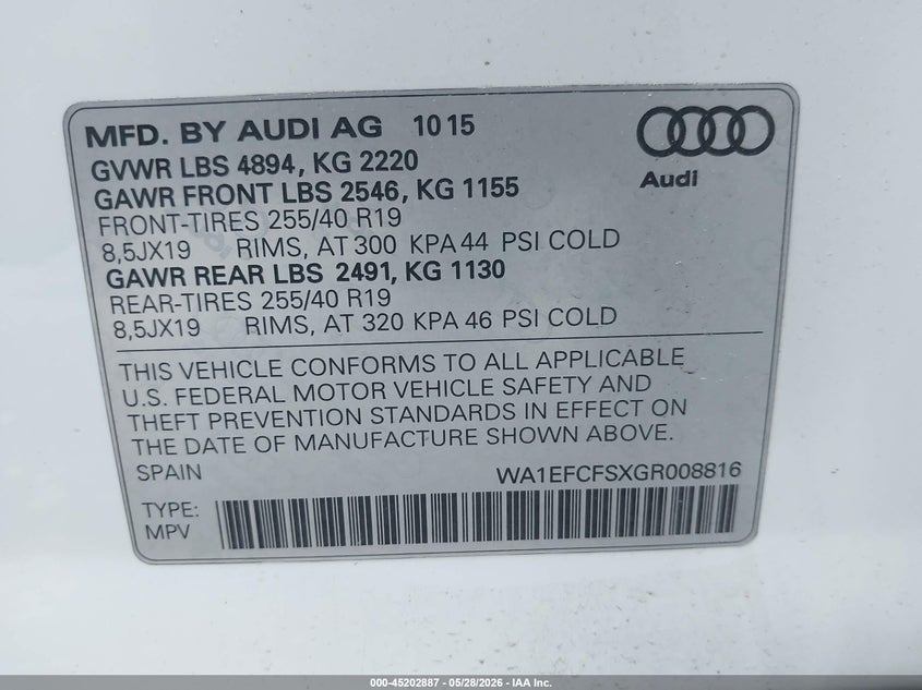 2016 Audi Q3 2.0T Premium Plus VIN: WA1EFCFSXGR008816 Lot: 45202887
