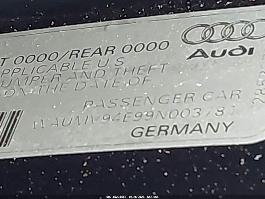 2009 Audi A8 L 4.2 VIN: WAUMV94E99N003781 Lot: 45203456