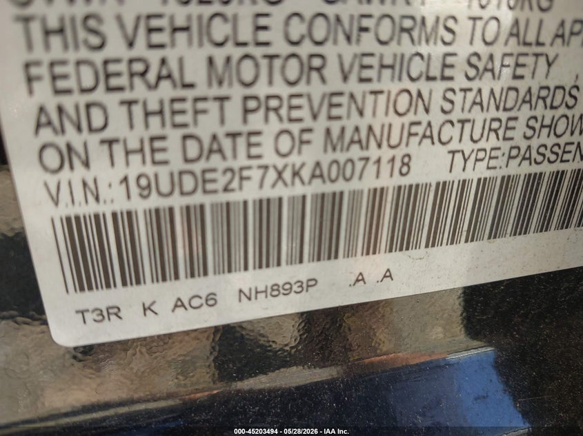 2019 Acura Ilx Premium Package/W/Technology Pkg VIN: 19UDE2F7XKA007118 Lot: 45203494