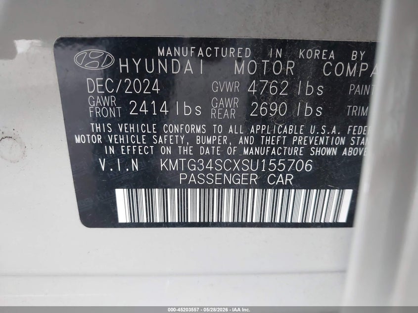 2025 Genesis G70 2.5T Rwd VIN: KMTG34SCXSU155706 Lot: 45203557