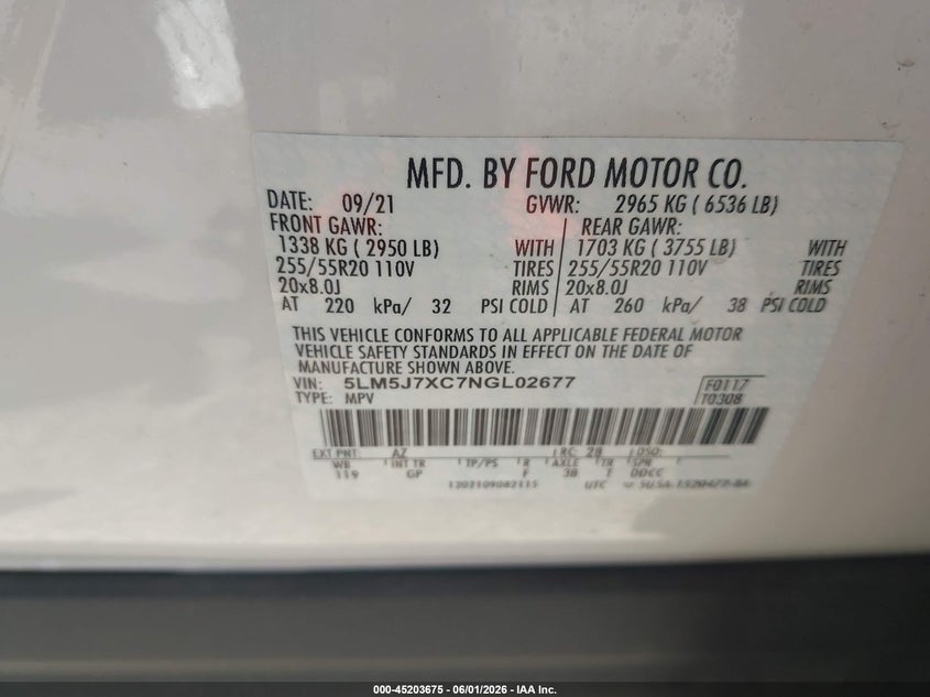 2022 Lincoln Aviator Reserve VIN: 5LM5J7XC7NGL02677 Lot: 45203675