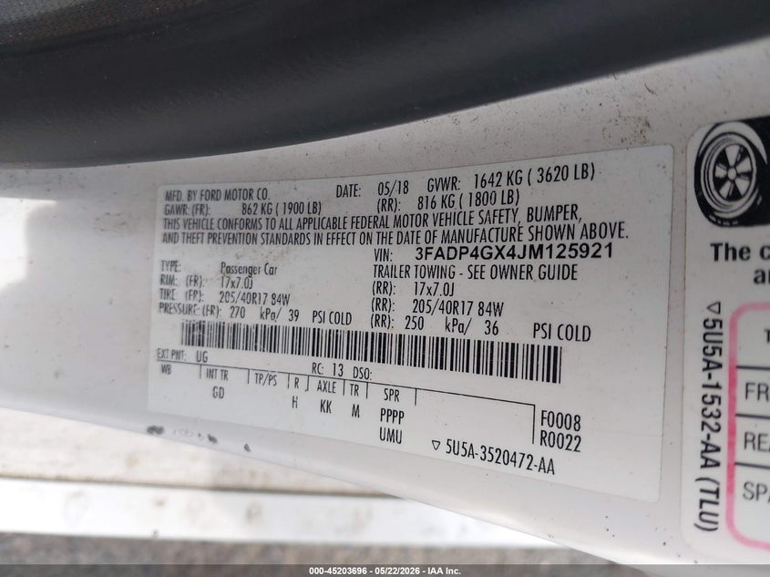 2018 Ford Fiesta St VIN: 3FADP4GX4JM125921 Lot: 45203696