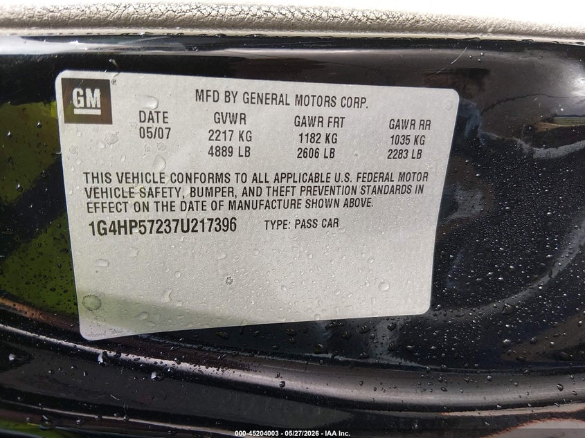 2007 Buick Lucerne Cx VIN: 1G4HP57237U217396 Lot: 45204003