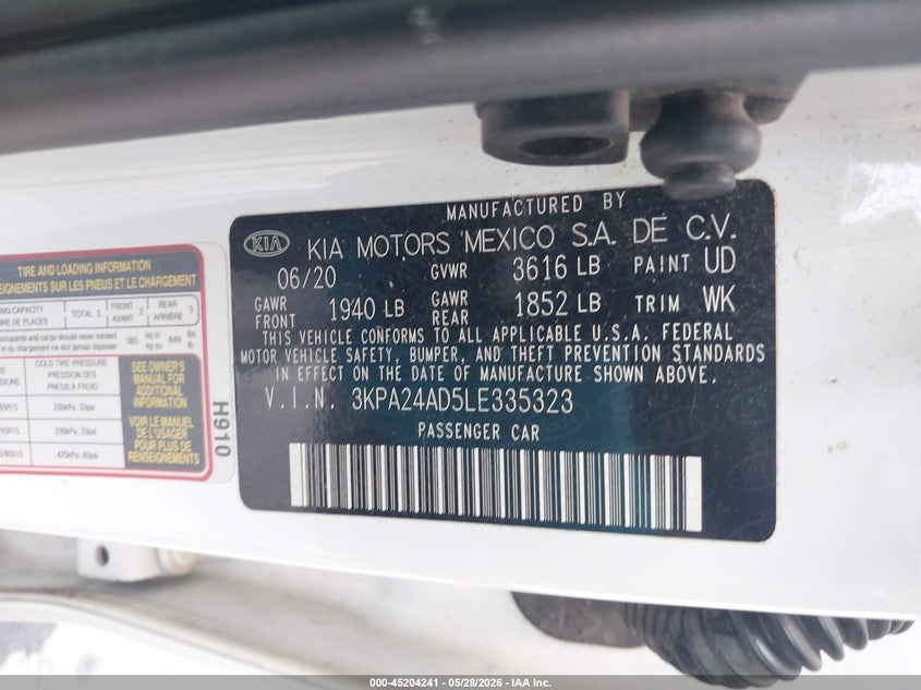 2020 Kia Rio Lx VIN: 3KPA24AD5LE335323 Lot: 45204241
