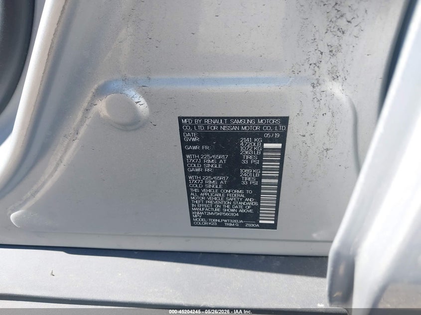 VIN KNMAT2MV5KP560104 2019 NISSAN ROGUE S