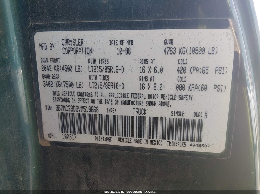 1997 DODGE RAM 3500 auction photo 8