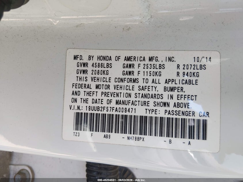 2015 Acura Tlx V6 Tech VIN: 19UUB2F57FA009471 Lot: 45204551