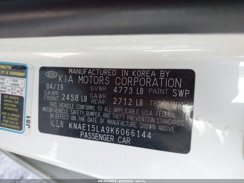 2019 Kia Stinger VIN: KNAE15LA9K6066144 Lot: 45204676