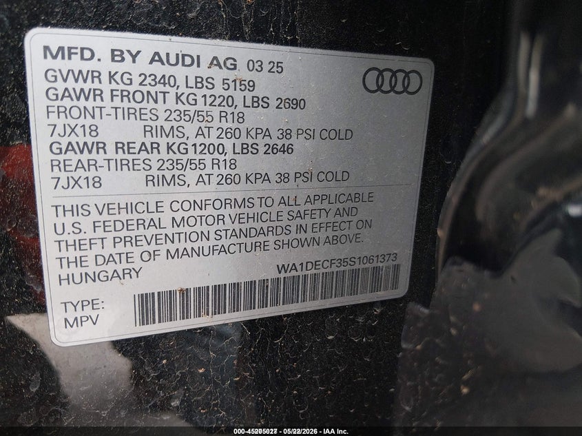 2025 Audi Q3 Premium 45 Tfsi S Line Quattro Tiptronic VIN: WA1DECF35S1061373 Lot: 45205027
