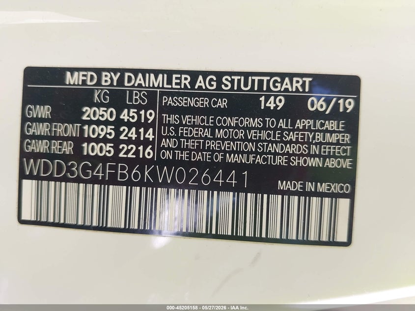 2019 Mercedes-Benz A 220 4Matic VIN: WDD3G4FB6KW026441 Lot: 45205158