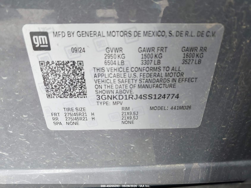 2025 Chevrolet Blazer Ev Rs Awd VIN: 3GNKD1RJ4SS124774 Lot: 45205393