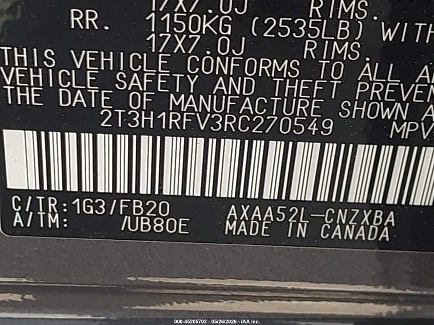 2024 TOYOTA RAV4(VIN: 2T3H1RFV3RC270549