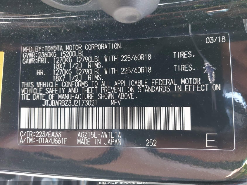 2018 Lexus Nx 300 VIN: JTJBARBZ3J2173021 Lot: 45205742
