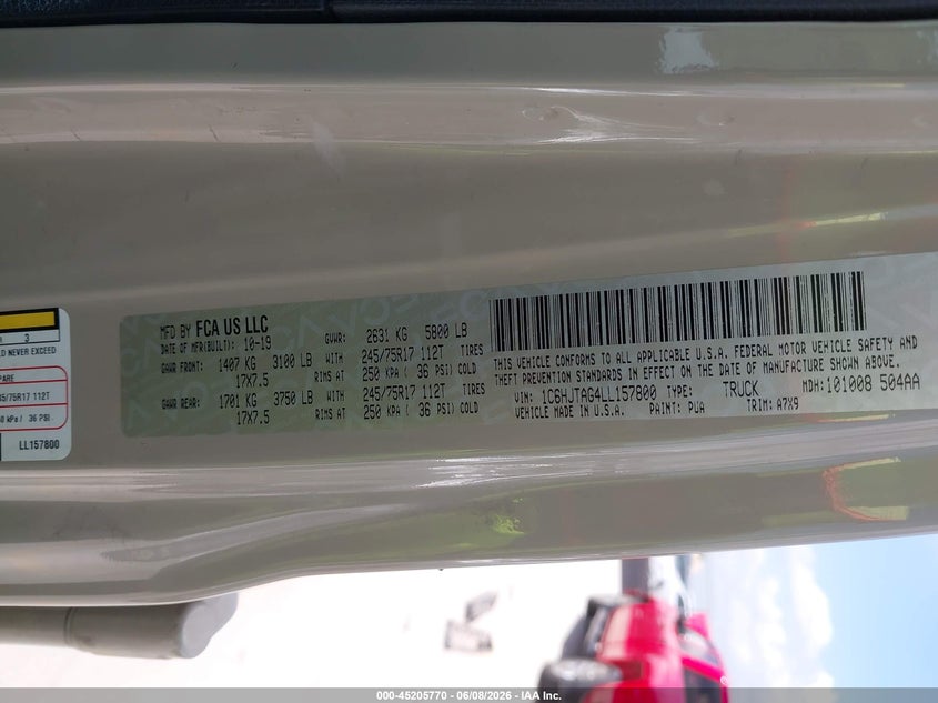 2020 Jeep Gladiator Sport VIN: 1C6HJTAG4LL157800 Lot: 56845916