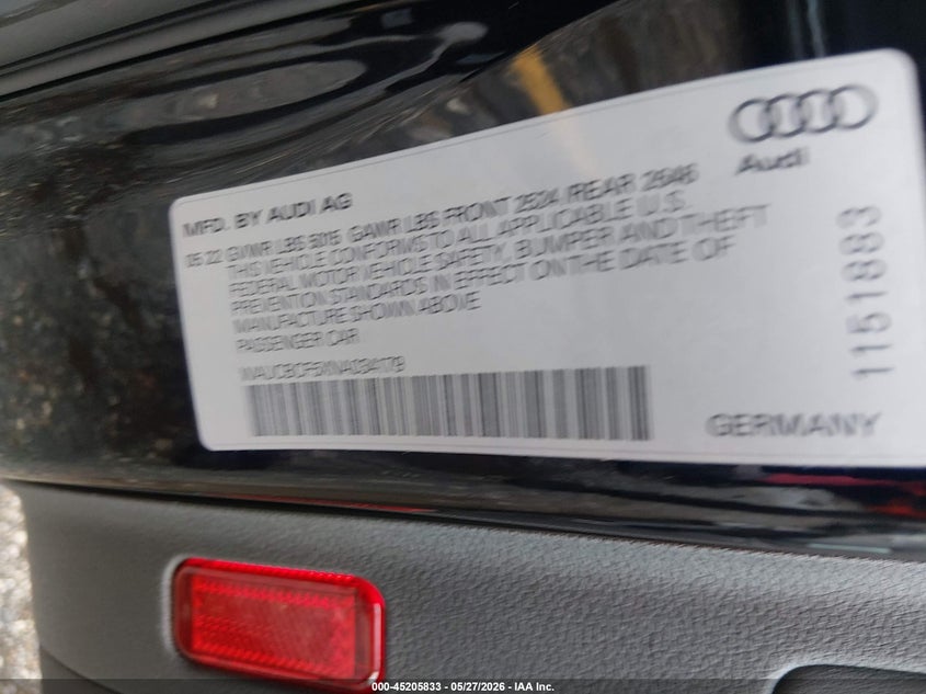 2022 Audi A5 Sportback Premium Plus 40 Tfsi Quattro S Tronic VIN: WAUCBCF5XNA034179 Lot: 45205833