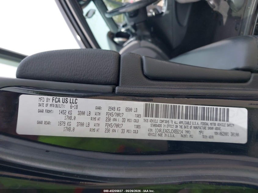 JEEP GRAND CHEROKEE 2018 VIN 1C4RJEAG5JC455214