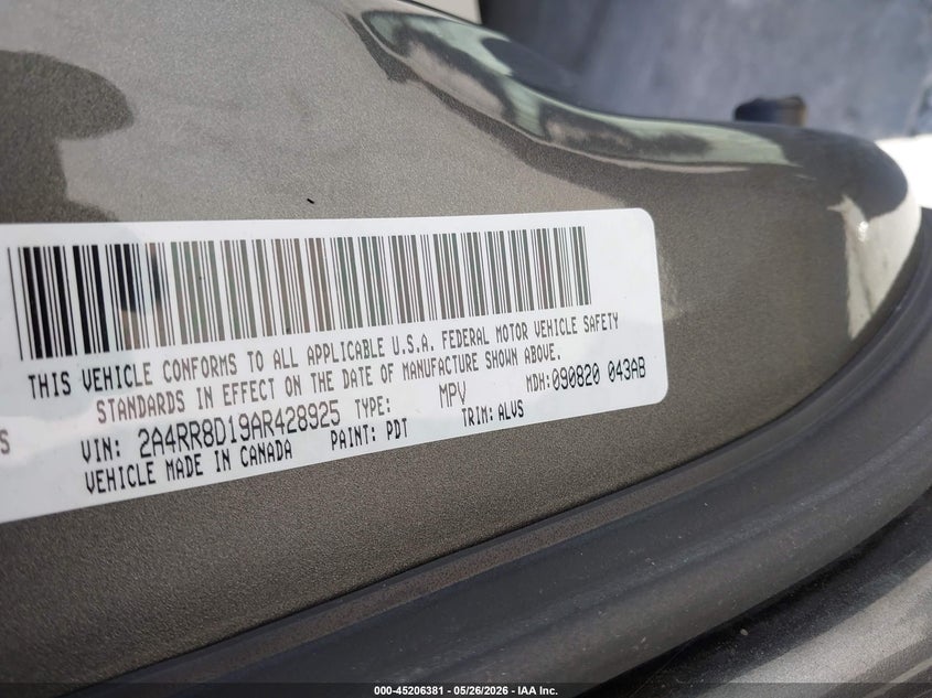 2010 Chrysler Town & Country Touring Plus VIN: 2A4RR8D19AR428925 Lot: 45206381