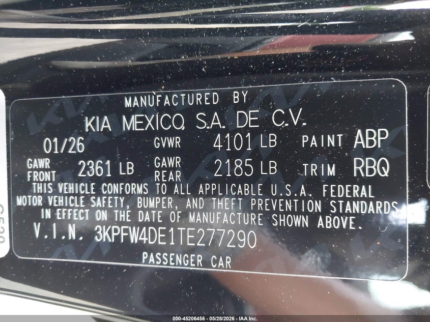 2026 Kia K4 Gt-Line VIN: 3KPFW4DE1TE277290 Lot: 45206456