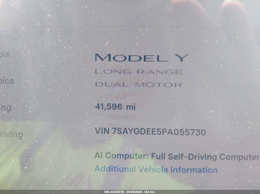 2023 Tesla Model Y Awd/Long Range Dual Motor All-Wheel Drive VIN: 7SAYGDEE5PA055730 Lot: 45206729