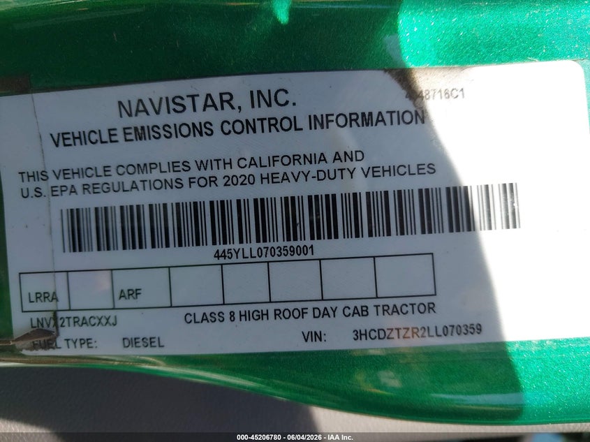 2020 International Lt green Lot 111045206780 Vin 3HCDZTZR2LL070359