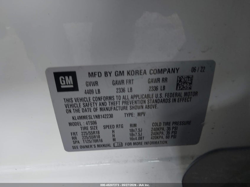 2022 Buick Encore Gx Awd Select VIN: KL4MMESL1NB142230 Lot: 45207273