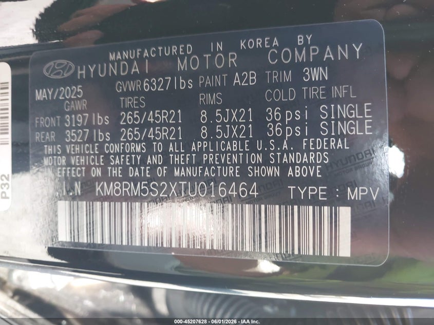 2026 Hyundai Palisade Calligraphy VIN: KM8RM5S2XTU016464 Lot: 45207628