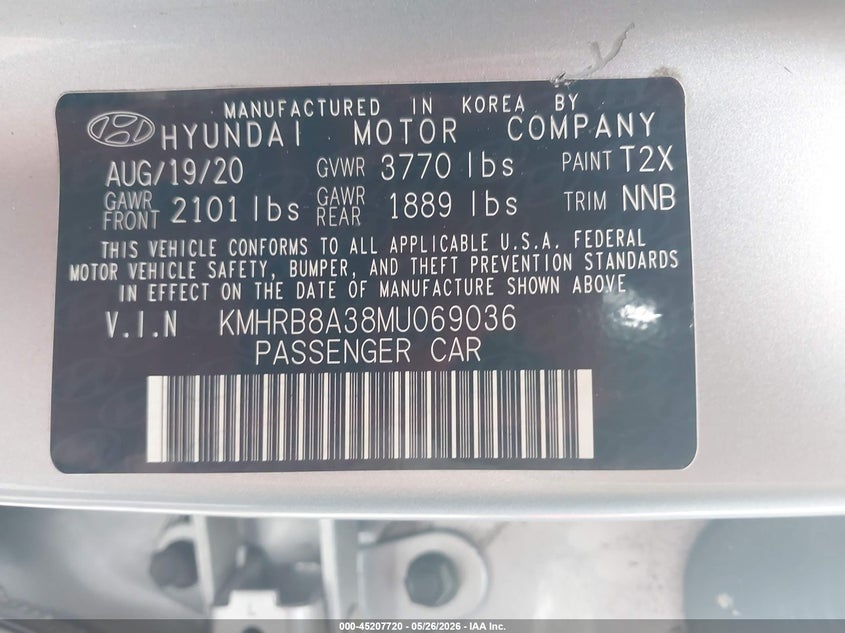 2021 Hyundai Venue Se VIN: KMHRB8A38MU069036 Lot: 45207720