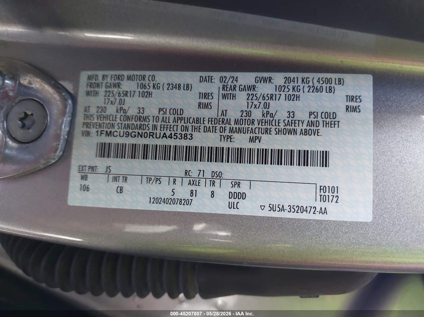 2024 FORD ESCAPE SPORT UTILITY VEHICLE 1.5L I-3 DI, DOHC, VVT, TURBO, 180HP