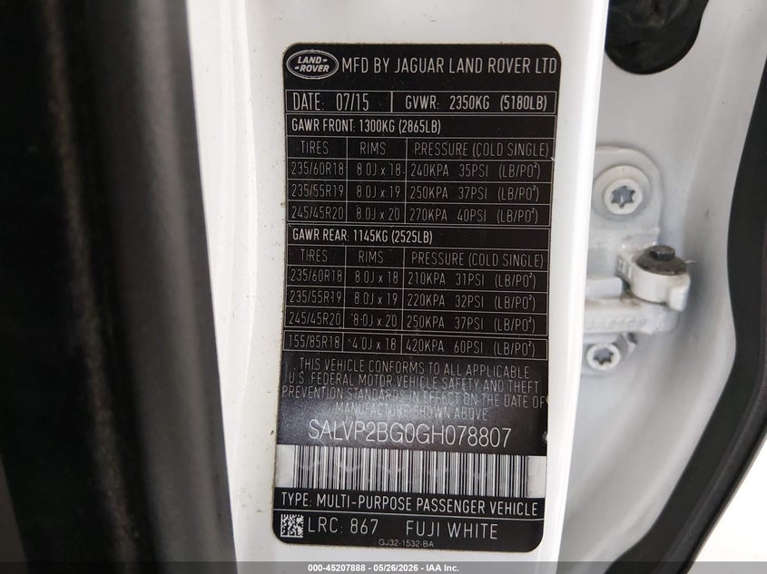 2016 Land Rover Range Rover Evoque Se/Se Premium VIN: SALVP2BG0GH078807 Lot: 45207888