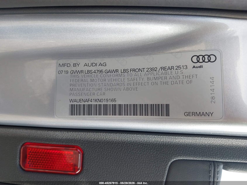 2019 Audi A4 45 Premium VIN: WAUENAF41KN019165 Lot: 45207915