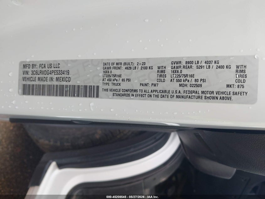 2023 Ram Promaster 2500 High Roof 159 Wb VIN: 3C6LRVDG4PE533419 Lot: 45208545