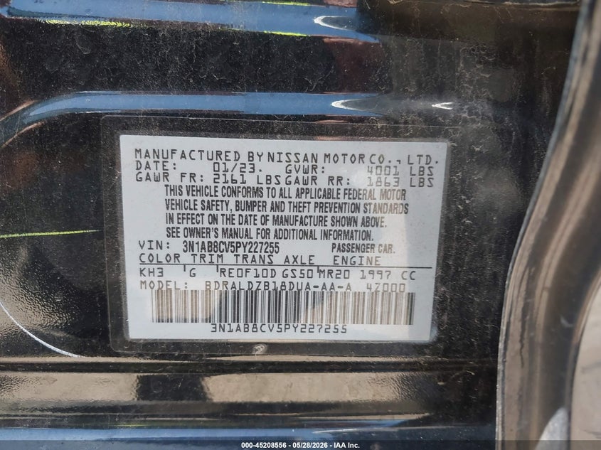 VIN 3N1AB8CV5PY227255 2023 NISSAN SENTRA SV XTRONIC CVT