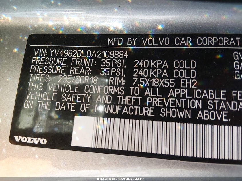 2010 Volvo Xc60 3.2 VIN: YV4982DL0A2109884 Lot: 45208604
