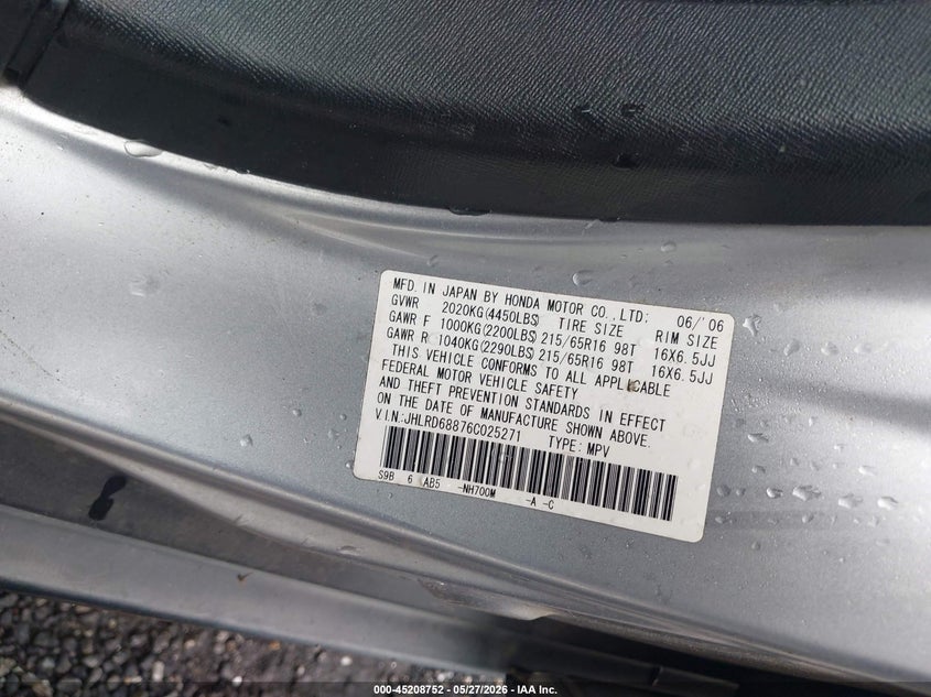 2006 HONDA CR-V SPORT UTILITY VEHICLE 2.4L I-4 DOHC, VVT, 156HP