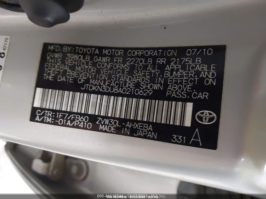 2010 TOYOTA PRIUS HATCHBACK 1.8L I-4 DOHC, VVT, 98HP