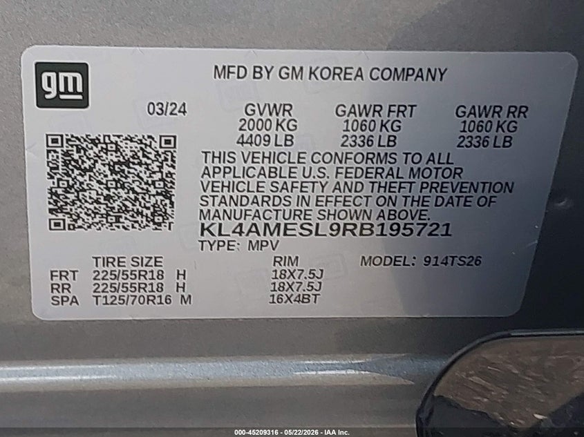 2024 Buick Encore Gx Sport Touring Awd VIN: KL4AMESL9RB195721 Lot: 45209316