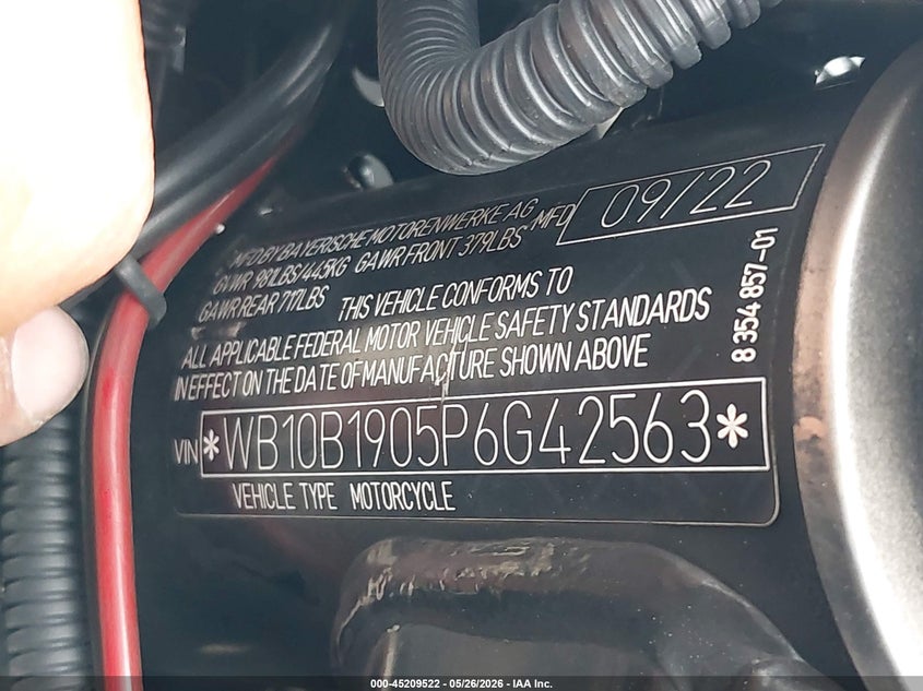 2023 BMW F 850 Gs VIN: WB10B1905P6G42563 Lot: 45209522