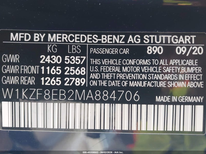 2021 Mercedes-Benz E 350 4Matic VIN: W1KZF8EB2MA884706 Lot: 45209583